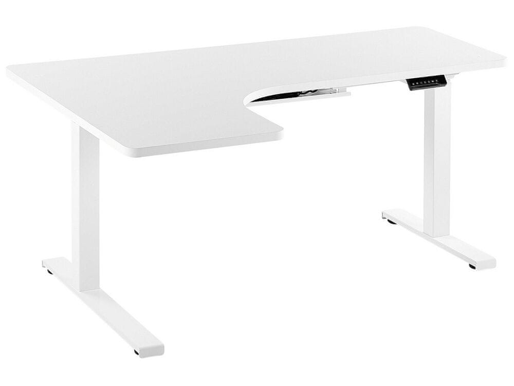 Beliani Rohový elektrický písací stôl ľavostranný 160 x 110 cm biely DESTIN II